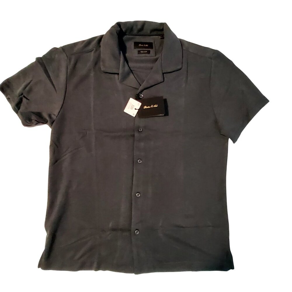 Porten & Ash Mens Modal Blend Short Sleeve Button-Up Shirt Size Small Gray